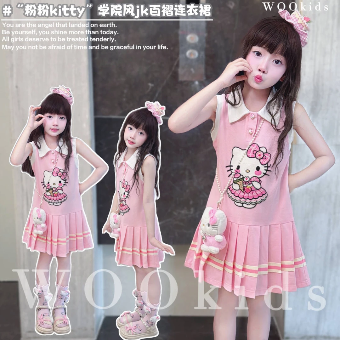 现货-WOO8【粉红凯蒂】亲子兄妹童装高定Polo无袖连衣裙 W25040704