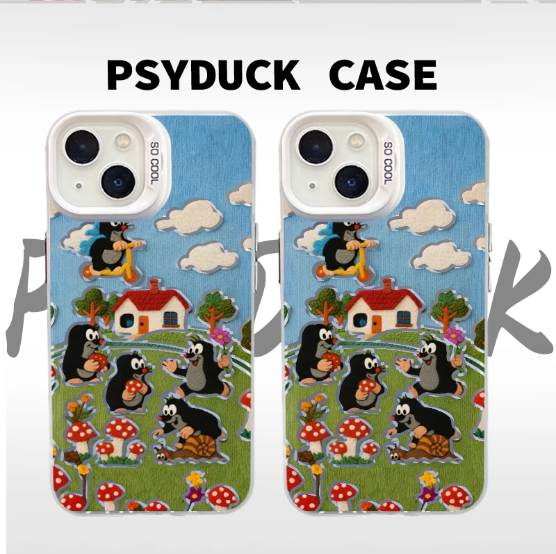 适用苹果华为一加小米草地鼹鼠彩银白底卡通动漫防摔手机壳