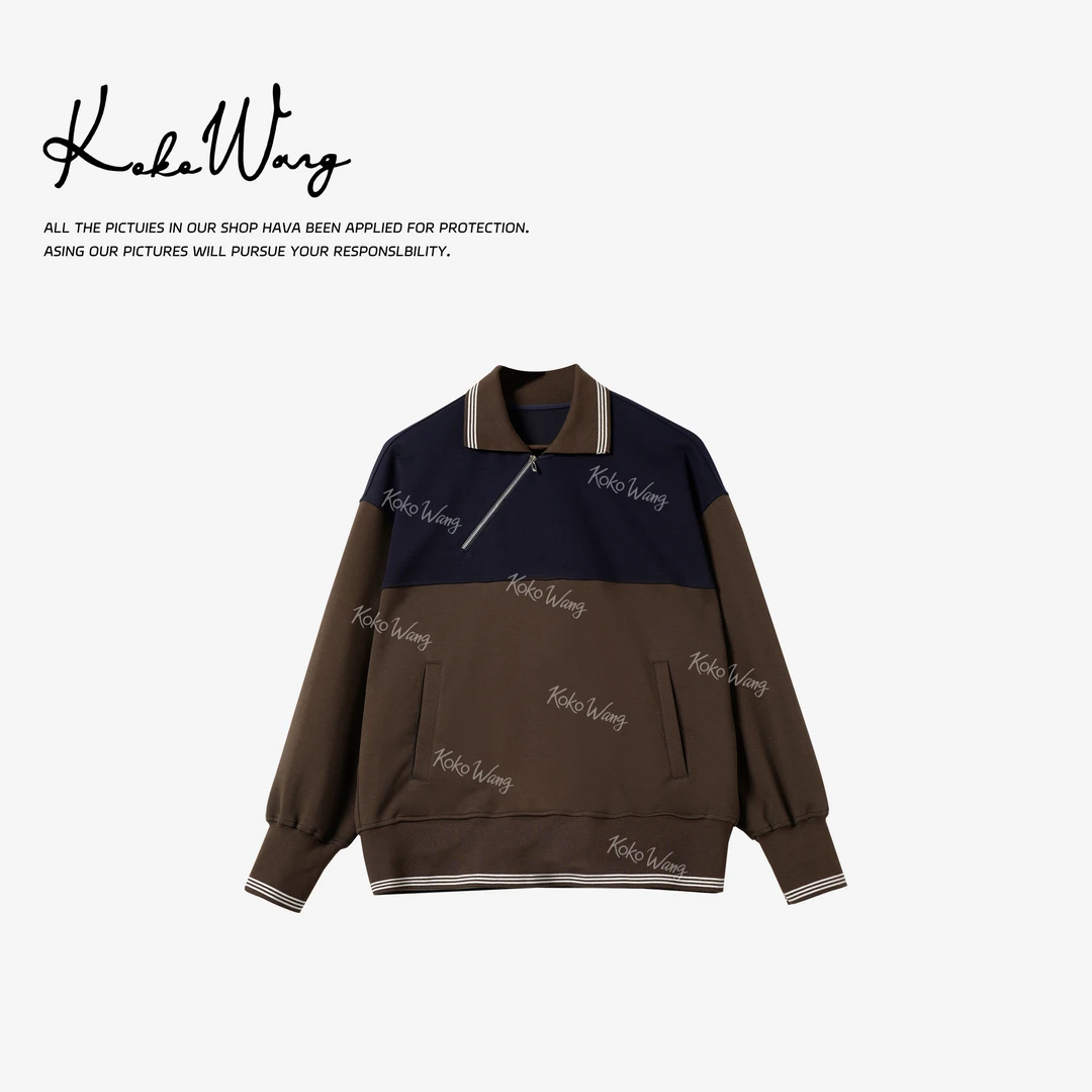 KOKO WANG夏季时尚定制款拼接斜襟拉链翻领百搭上衣560685F09T41