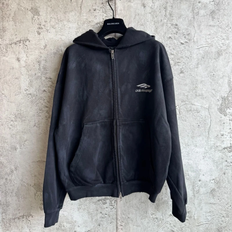 新款3M做旧外套男女同款新款潮牌春秋拉链连帽卫衣