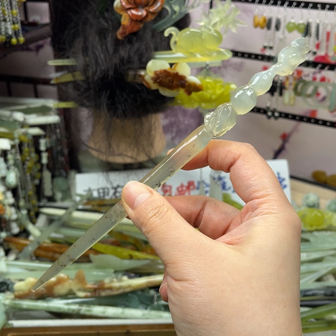 岫玉未镶嵌发饰长度21厘米左右