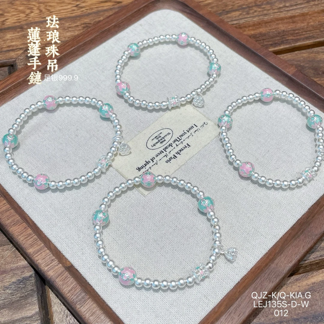 足银珐琅银制品 珐琅足银手链复古/宫廷风格民族风女女生失序混搭