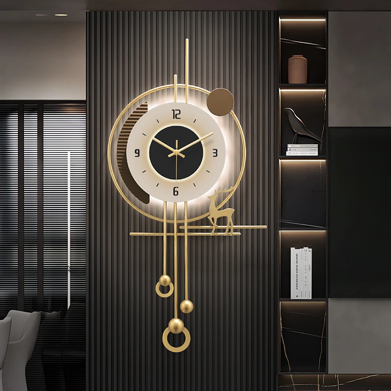 2025新款客厅时钟挂墙现代简约高级感轻奢背景墙格栅装饰钟表挂钟