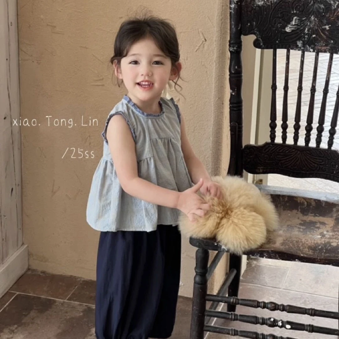 女童夏装套装2025新款儿童女宝宝无袖娃娃衫上衣洋气灯笼裤两件套