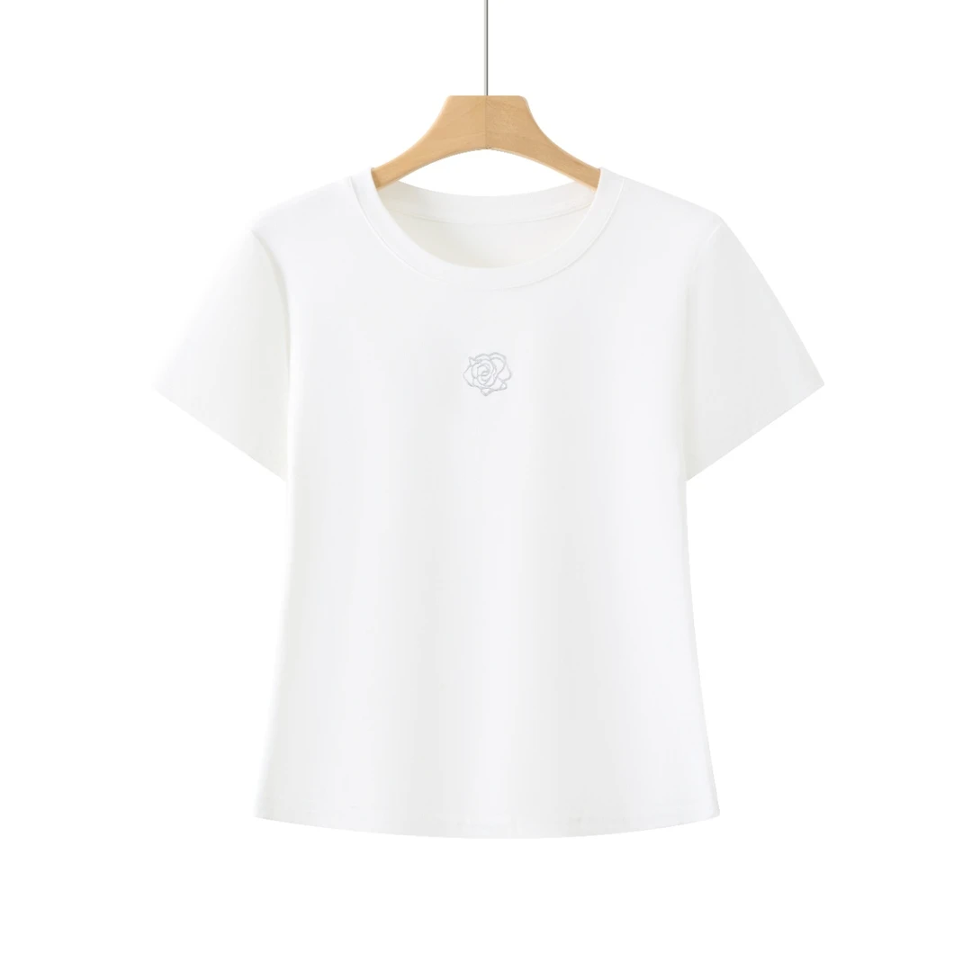 B门店26&9！哥特玫瑰T恤」百搭通勤蚕丝棉透气亲肤短袖上衣女C22535