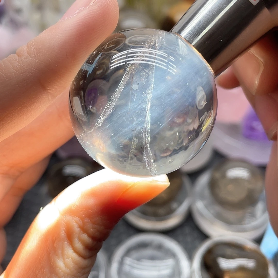 珠宝半成品未镶嵌水晶19茶晶球 带蓝针 3.6-3.7cm
