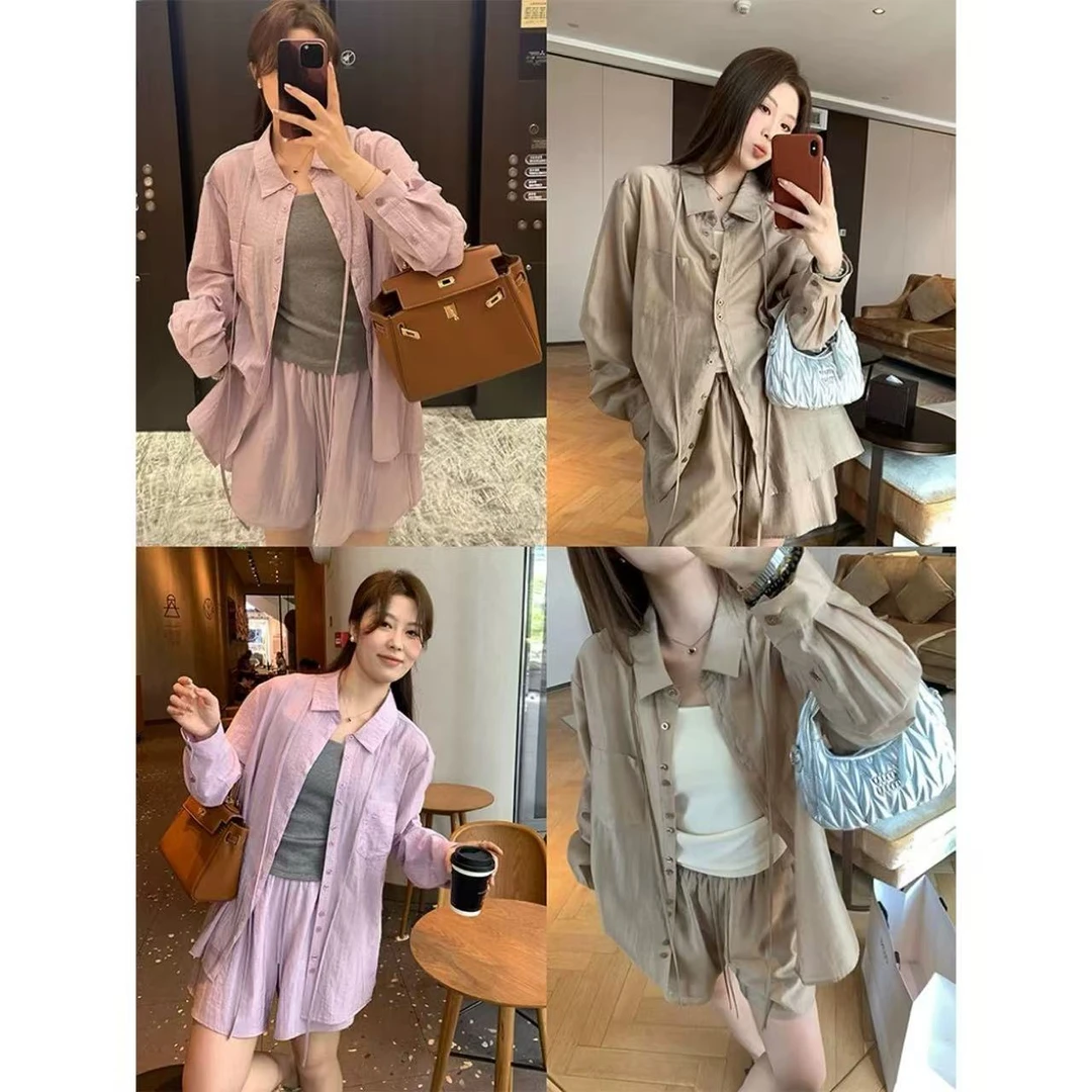 【反季现货-NAZ微胖高端定制】宽松大版防晒衬衫短裤套装