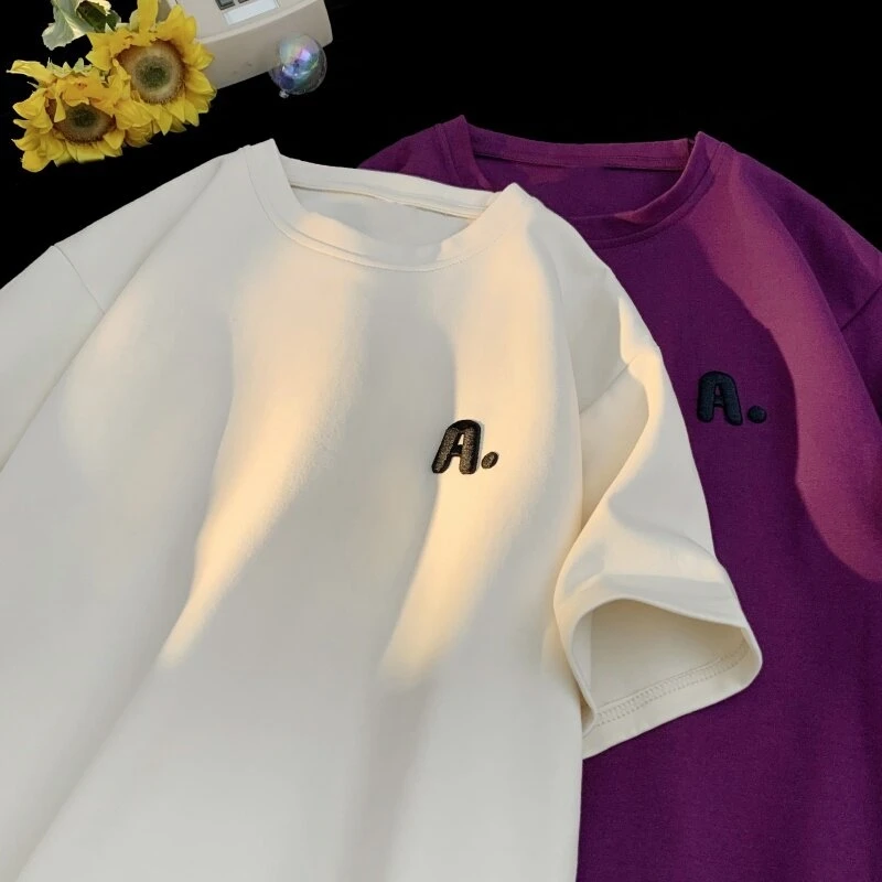 BBXX夏季重磅280g美式穿搭字母A刺绣短袖t恤男宽松半袖体恤