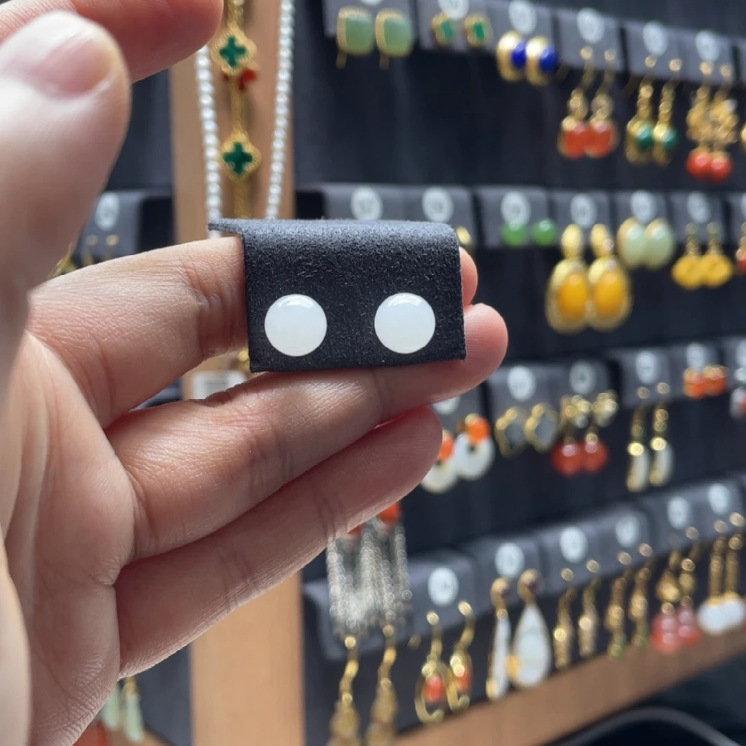 和田玉银S925镶嵌耳饰01号开播福利白玉卡8