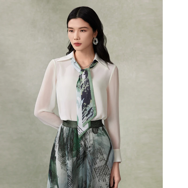 【清波老师专享】【丝巾白衬衫】粉蓝衣橱2025春装新款时尚ol连肩袖设