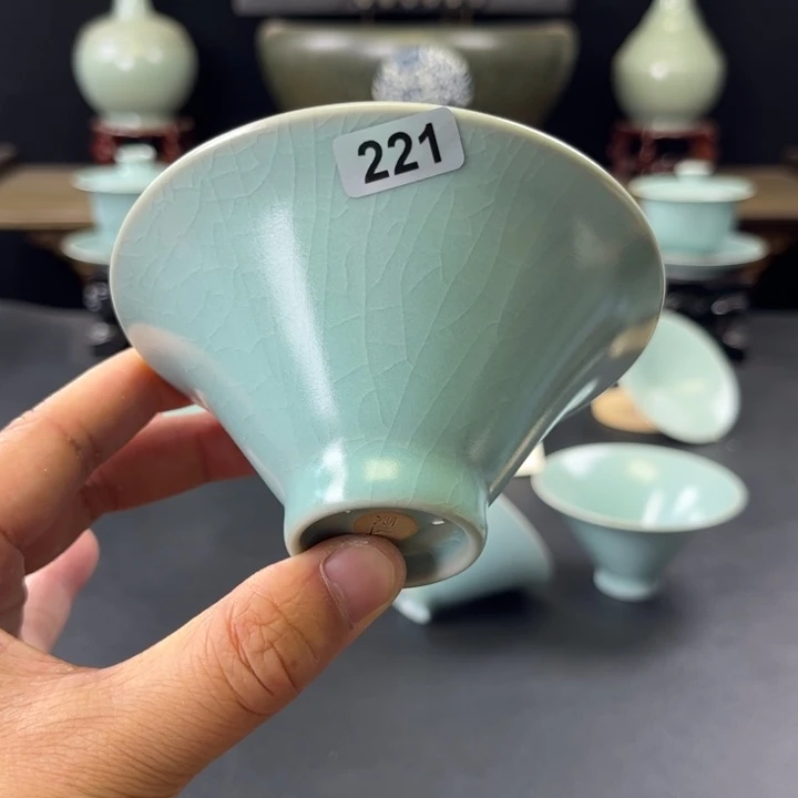杯仿古釉汝官窑支钉斗笠杯221号