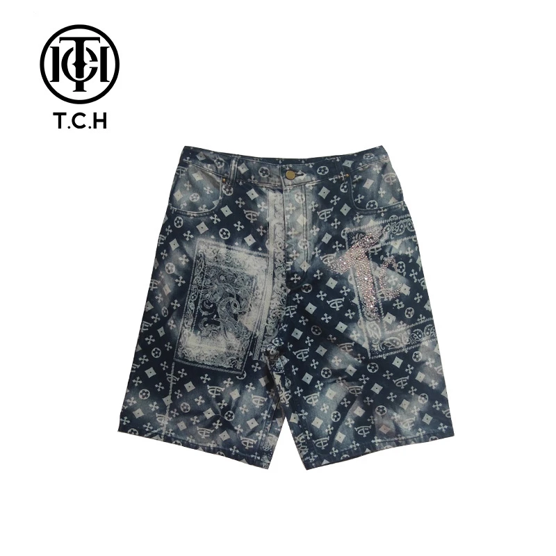 TCH服饰店-潮牌牛仔短裤满印老花2025春夏新款男女休闲裤T69A2180