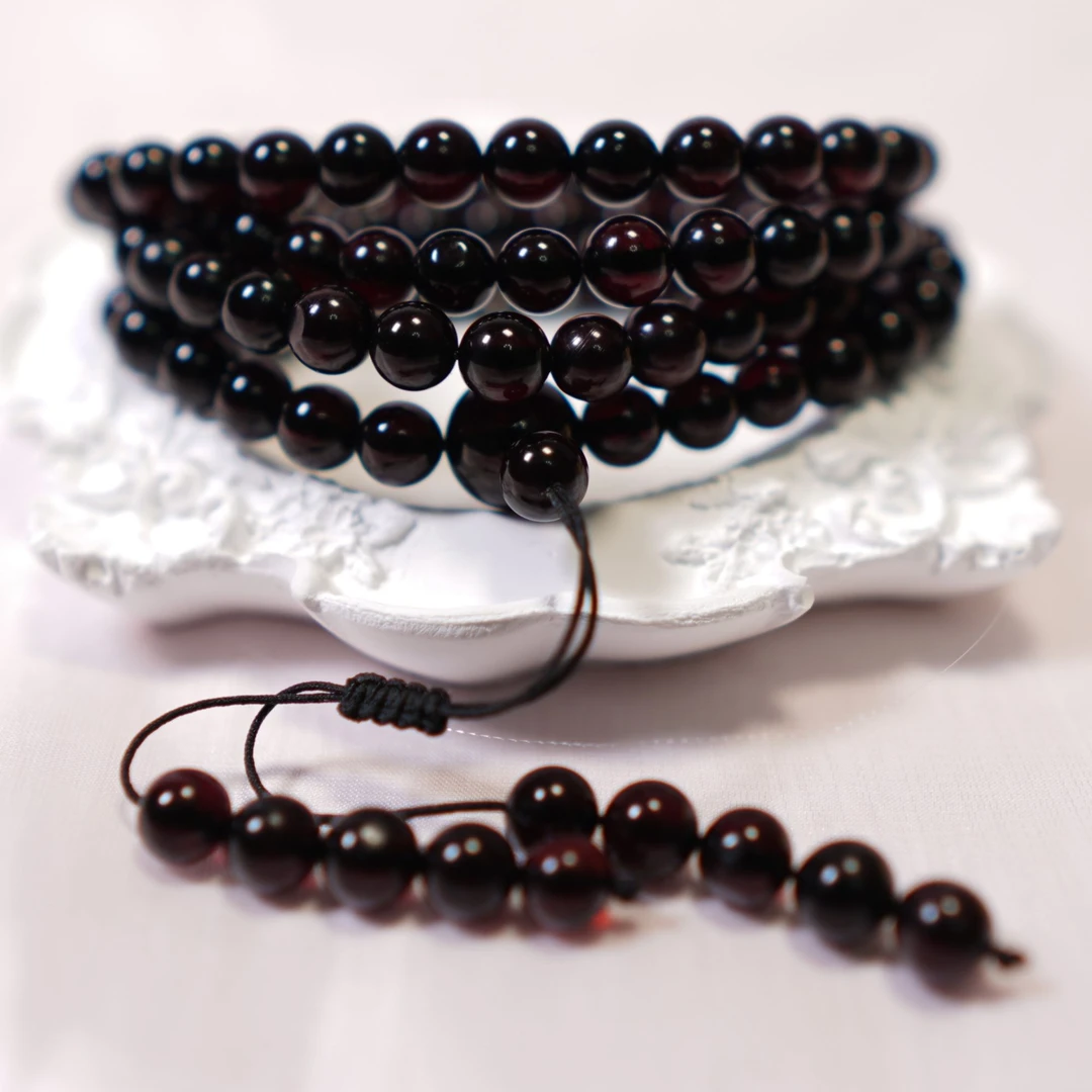 臻雅珠宝-翳珀108 6+缅甸天然净水琥珀时尚轻奢复古念珠气质多圈