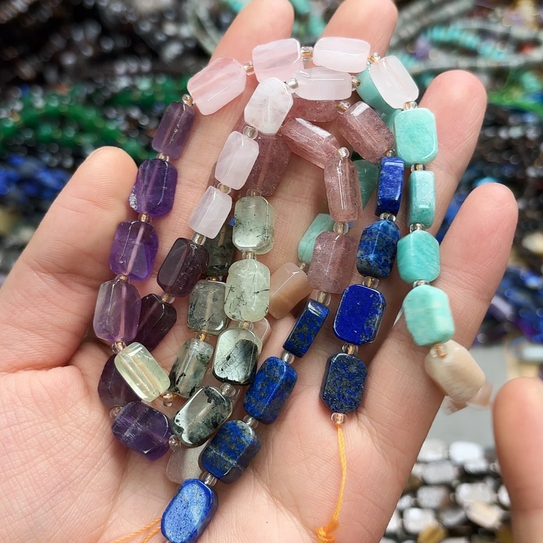 玛瑙/玉髓未镶嵌珠宝半成品9×12七脉轮无事牌一条