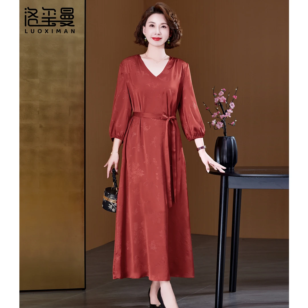 洛玺曼气质优雅连衣裙高端女装简约高级感七分袖女士夏季裙子新款