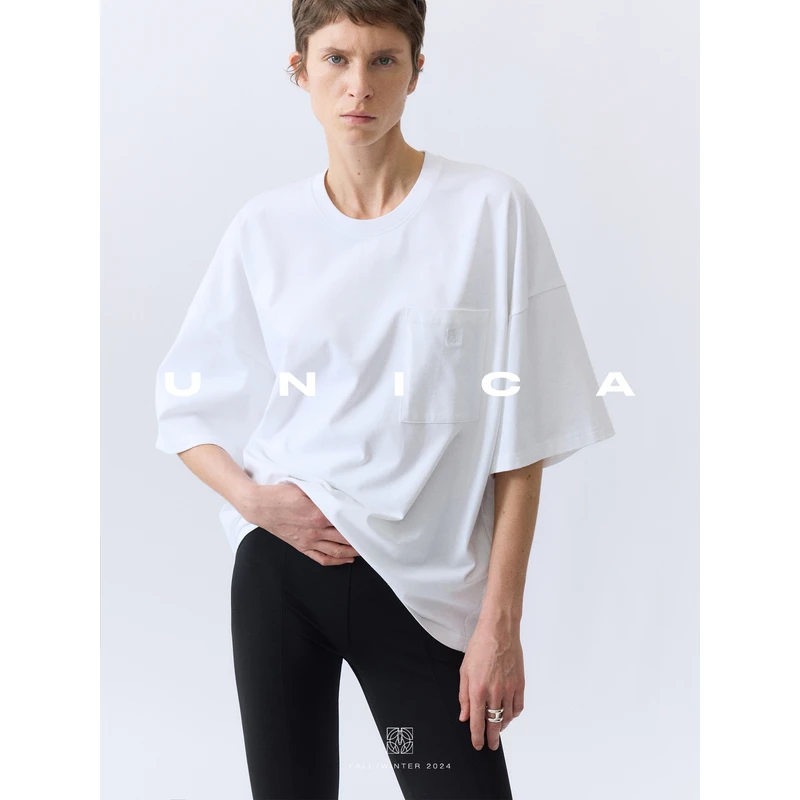 UNICA/简约实穿主义_精梳棉干爽弹力T恤中长裙弧形底摆显瘦时髦