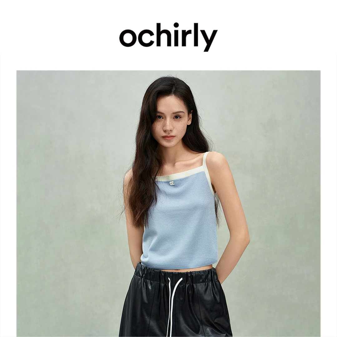 OCHIRLY欧时力 100%羊毛小香风撞色毛织背心吊带短款2025夏季新款