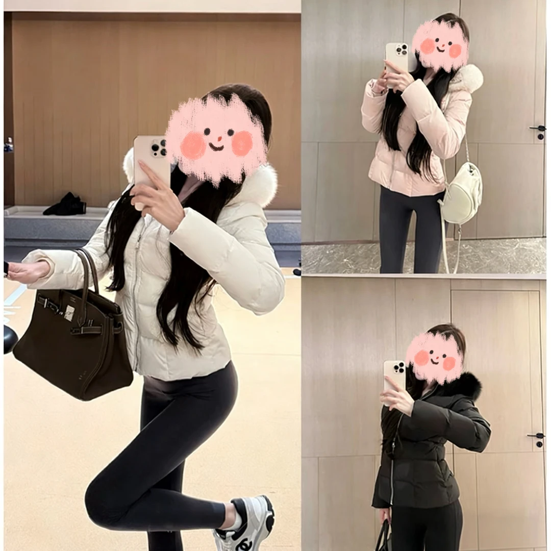 漫画小蛮腰90白鸭绒三防狐狸大毛领收腰显瘦羽绒服短款外套00165