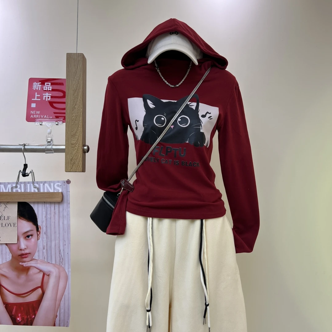 2025新款爆款时尚修身显瘦加绒加厚保暖连帽打底衫女上衣