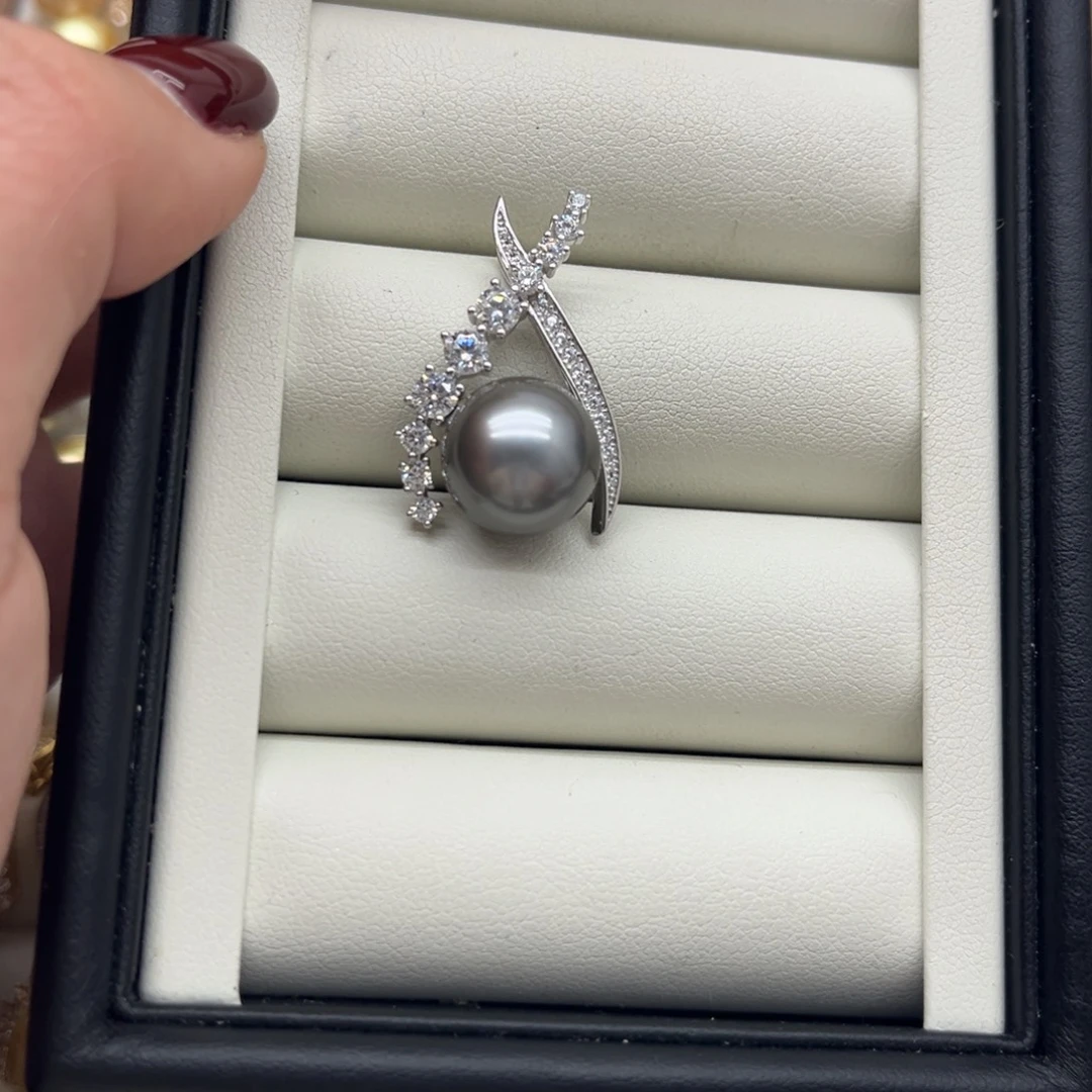 银S925镶嵌海水珍珠吊坠(不含链)