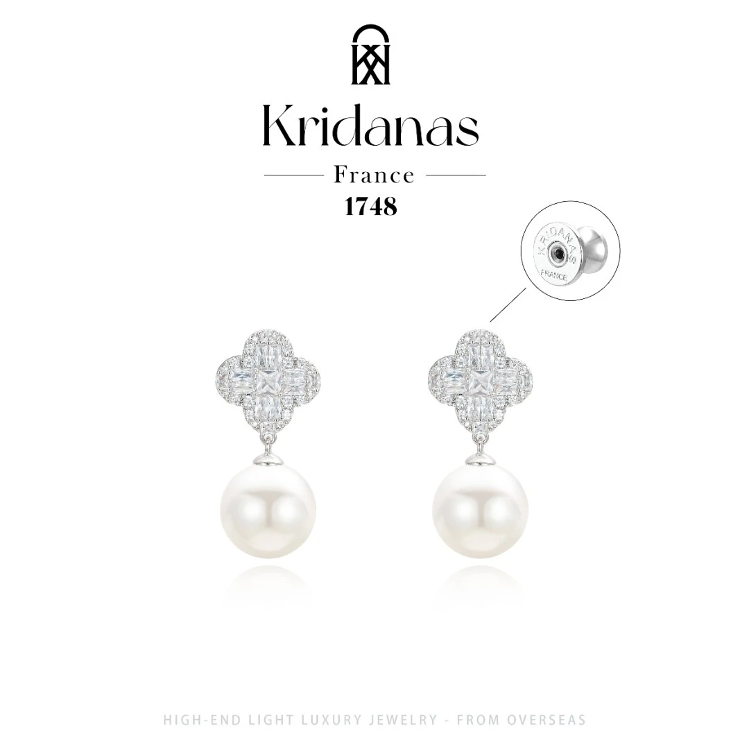 【霞光四叶】Kridanas轻奢设计感高级四叶花珠珠耳钉 F4132