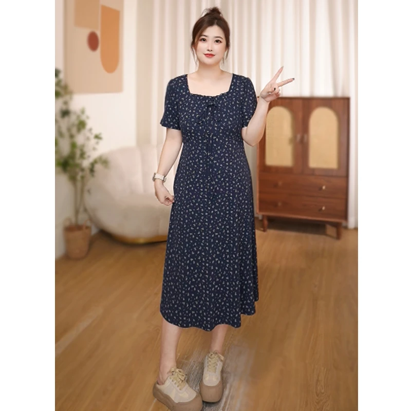 《哆啦》夏季微胖穿搭系带收腰显瘦A摆大码女装胖mm连衣裙夏525568