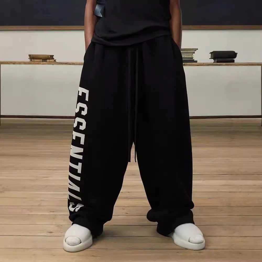 ESSENTIALS新款美式高街大标印花直筒加绒长裤运动休闲裤男女同款