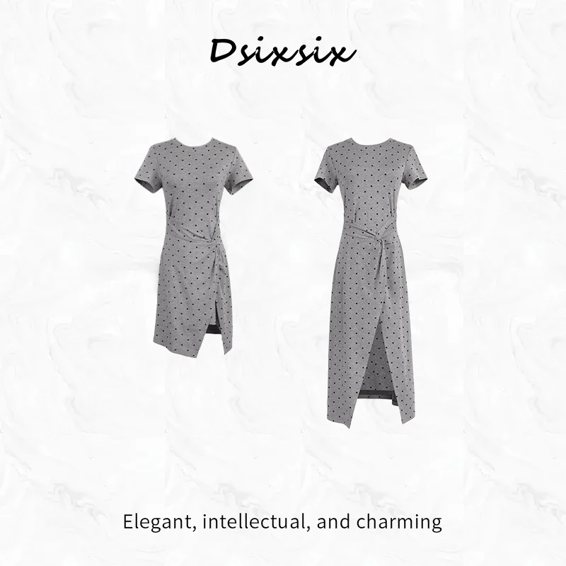 WEI BAO ER【雾中铃铛】夏季新款高级设计感不规则斜纹显瘦连衣裙女