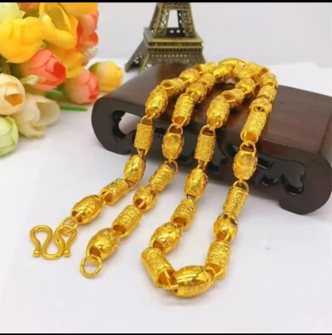 合金项链 2025新款【金色男士桶珠项链链子饰品】时尚潮流空心光珠