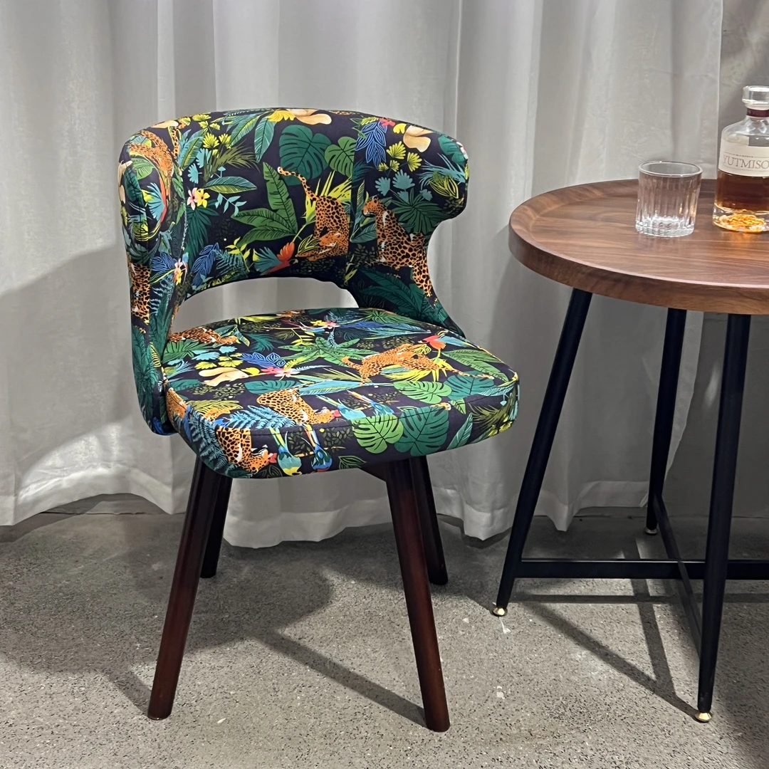 轻奢餐椅靠背椅丛林豹弧形椅子法式复古中古简约餐桌椅化妆椅