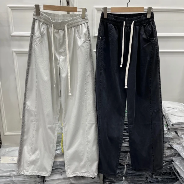 26116夏季男生长裤免烫潮抽绳夏季裤休闲裤浅色薄款防晒弯刀