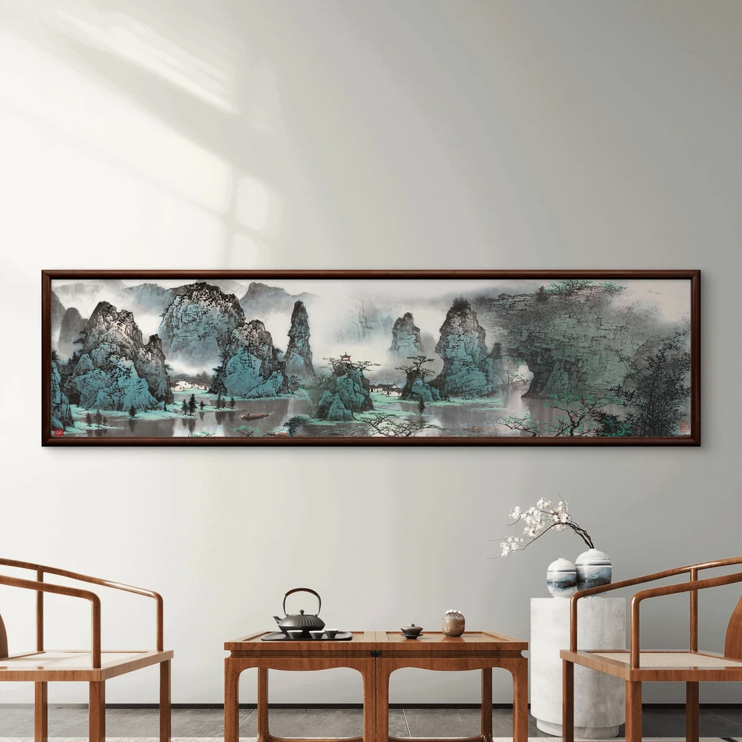 808-40*150桂林山水实木框办公室玄关书房茶室客厅挂画