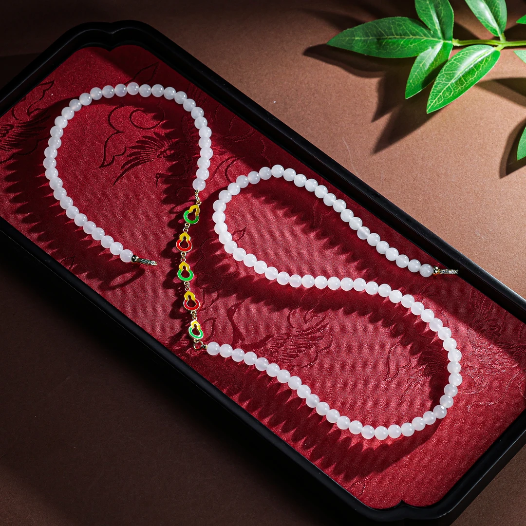 新疆爱思尔和田玉DIY白玉项链6mm五个葫芦（多样性发）DIYYB0F23