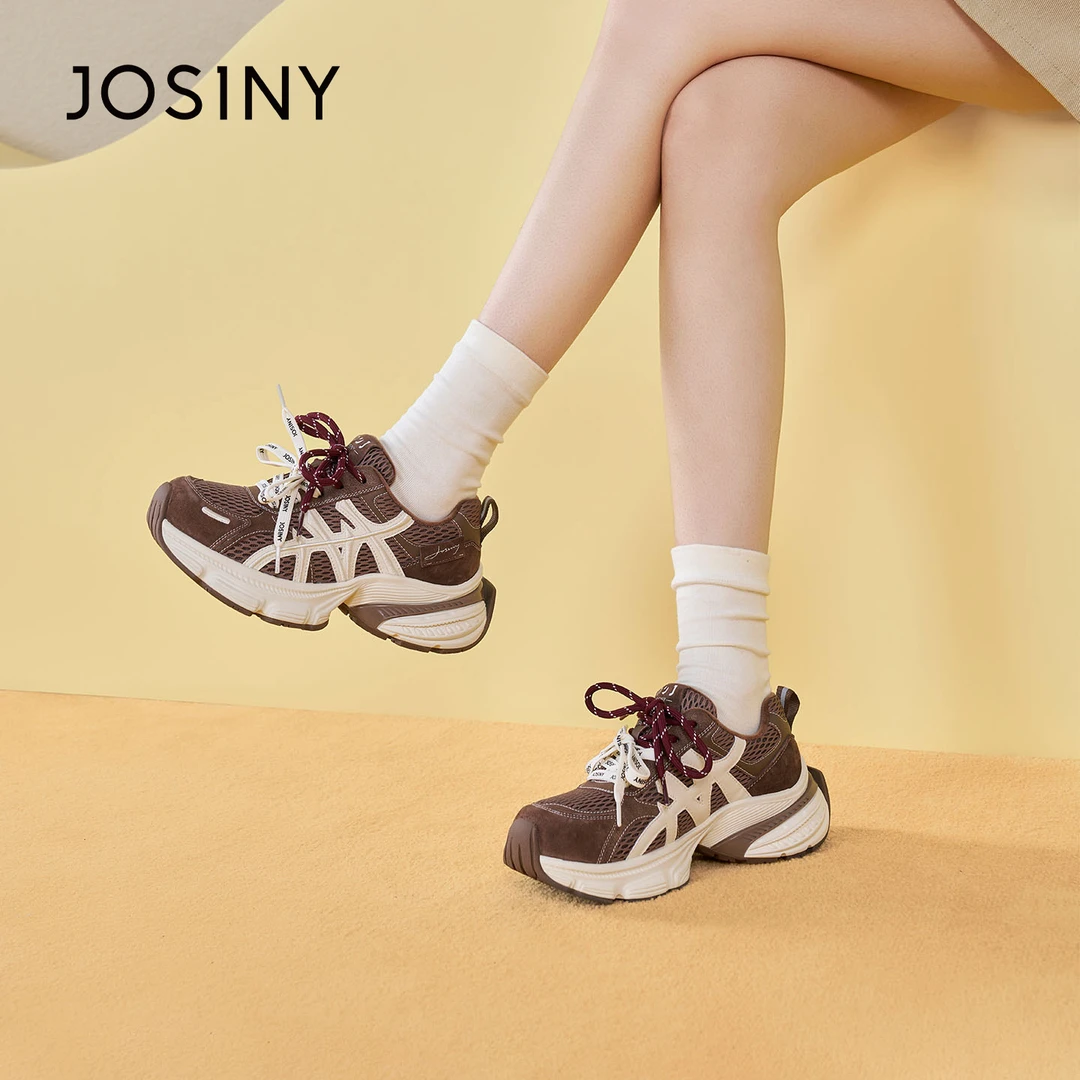 卓诗尼加绒老爹鞋女2025冬季新款网面透气休闲运动鞋百搭厚底鞋女