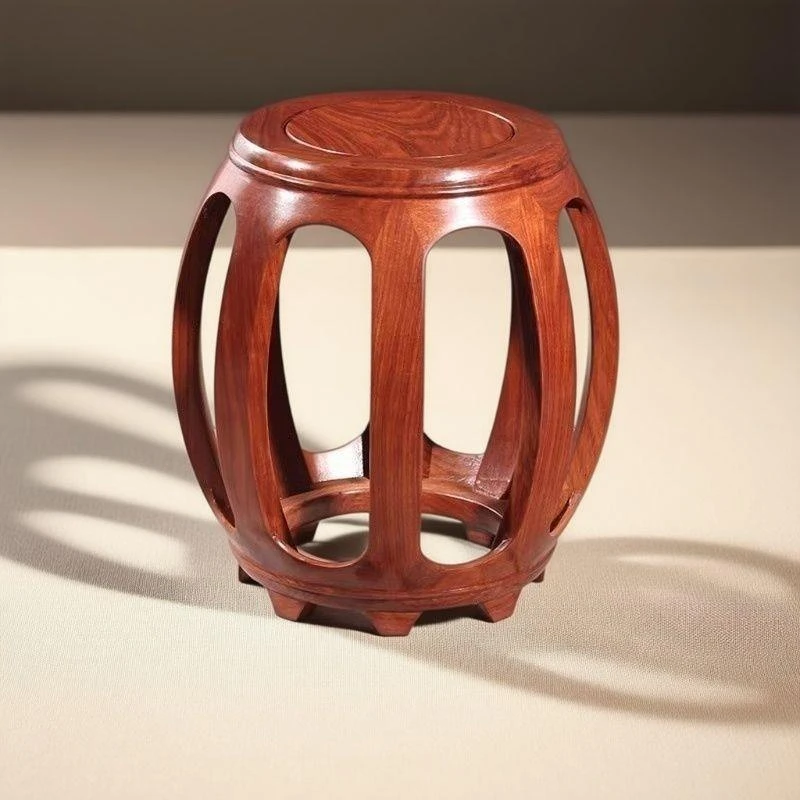 实木圆凳黑酸枝红木色鼓凳仿古中式家用凳子客厅换鞋圆凳矮凳古筝