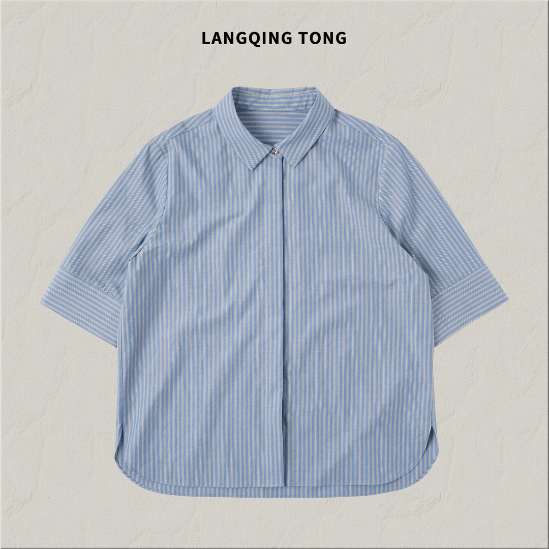 浪清/女装推荐 洛丽沫百搭休闲时尚双色衬衫44946#