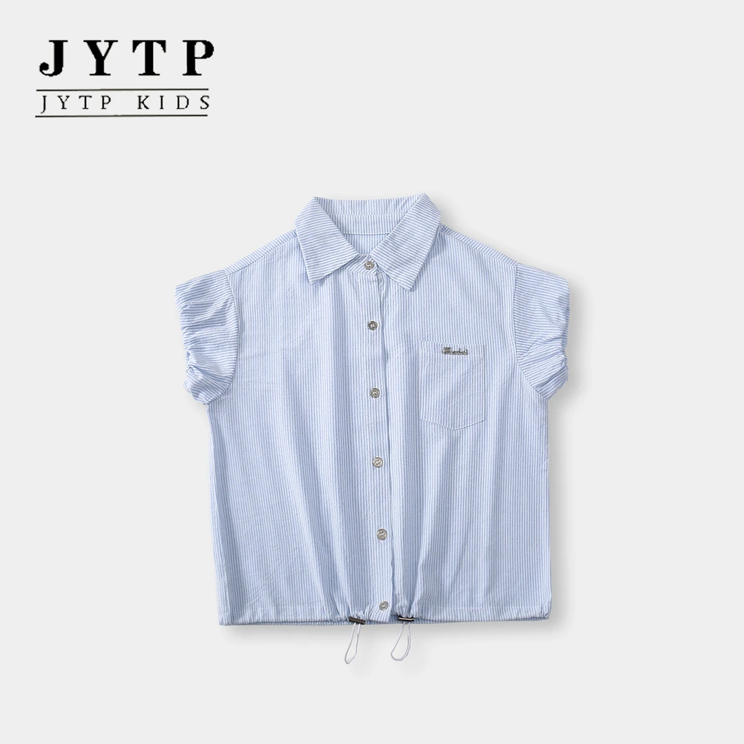 夏季新款女童短袖T恤条纹时尚夏装polo领上衣大童zb5976简约童品