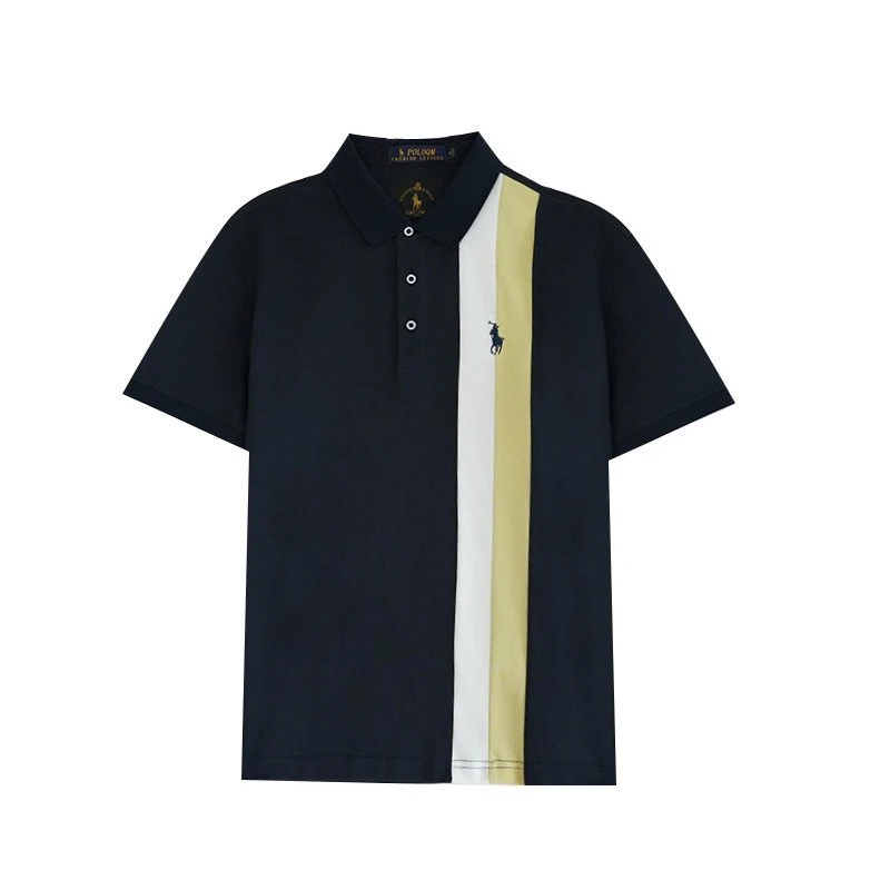 A2508保罗夏季男士简约中学针织经典拼色条纹中年男士翻领POLO衫