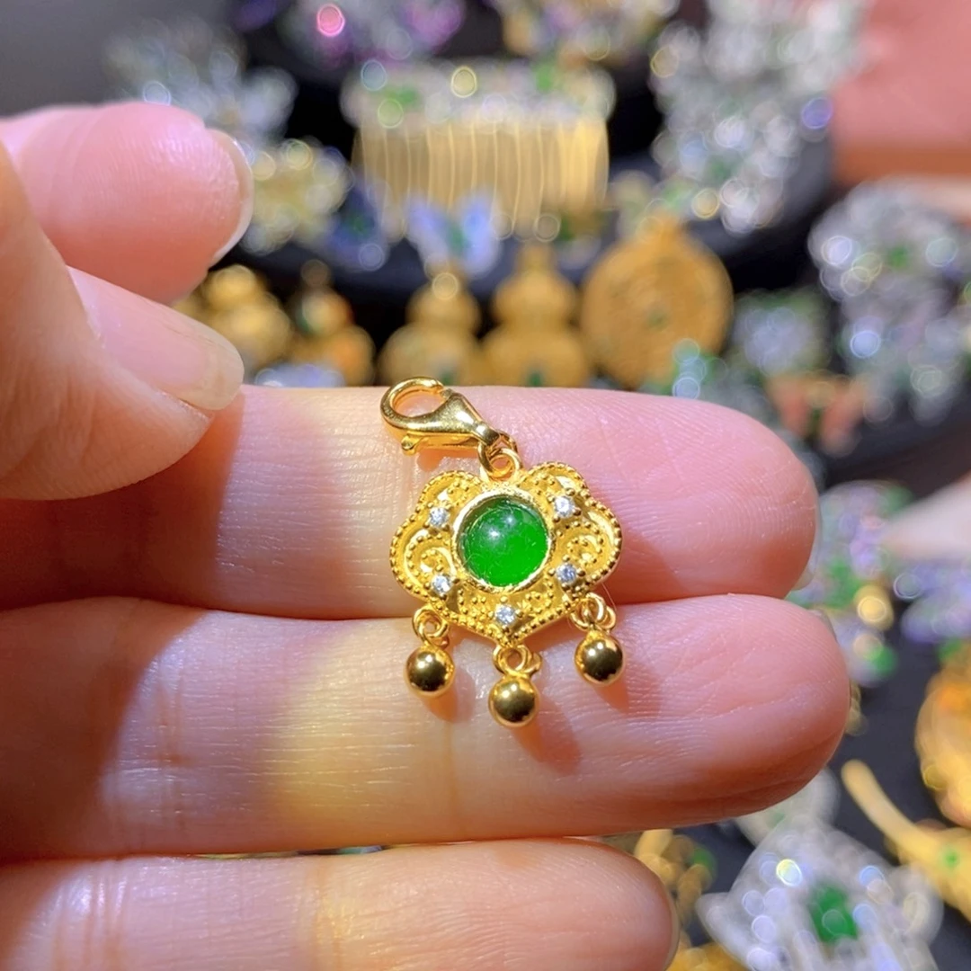 吊坠(不含链)银S925镶嵌翡翠