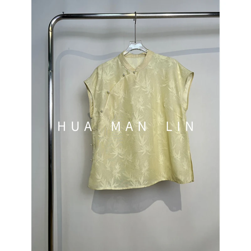 【花滿林】小立领斜门襟织金三经六纬烟罗真丝桑蚕丝盖袖上衣251357