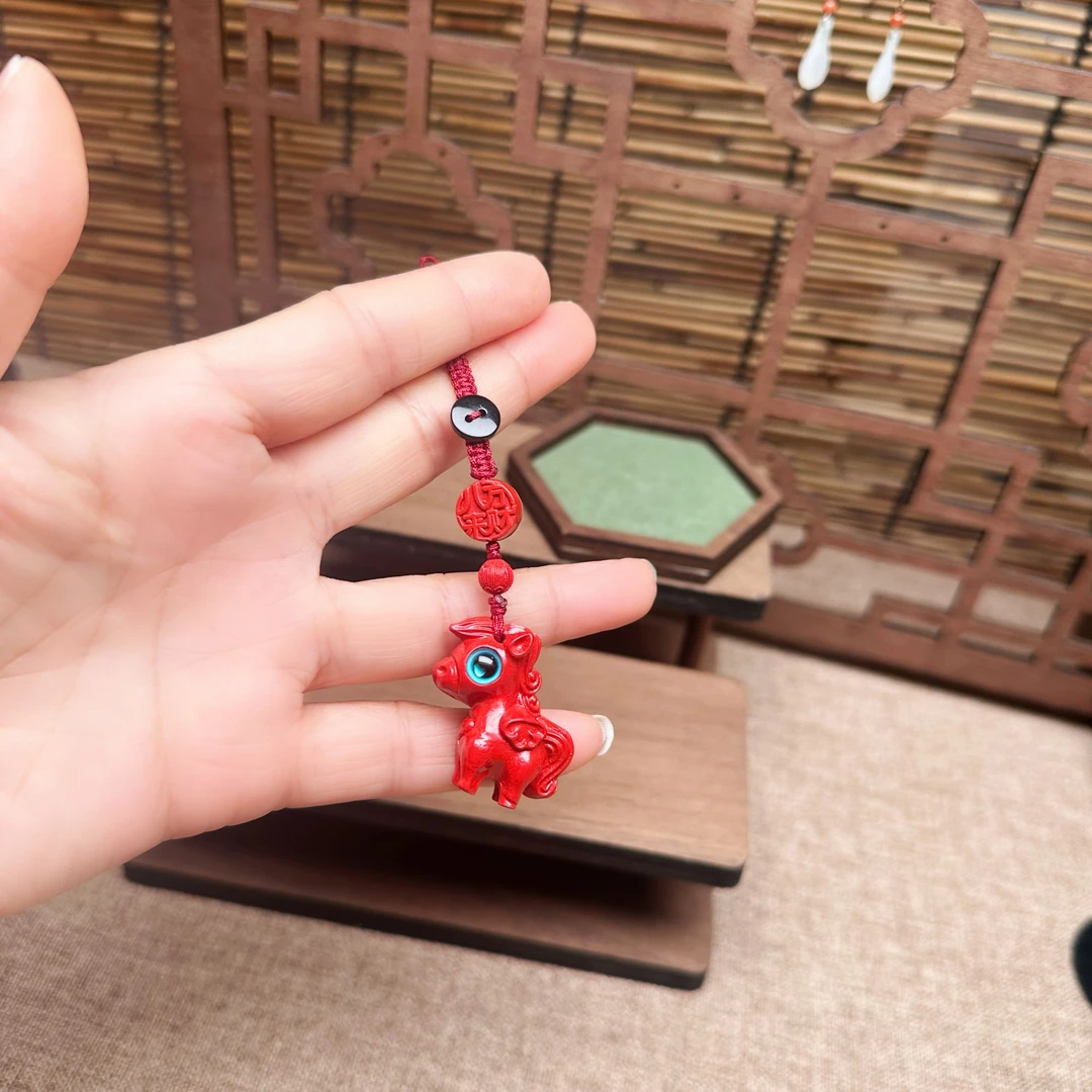 含辰砂工艺品生肖马吊坠本命年吉祥物马上来财挂件朱砂2025店铺