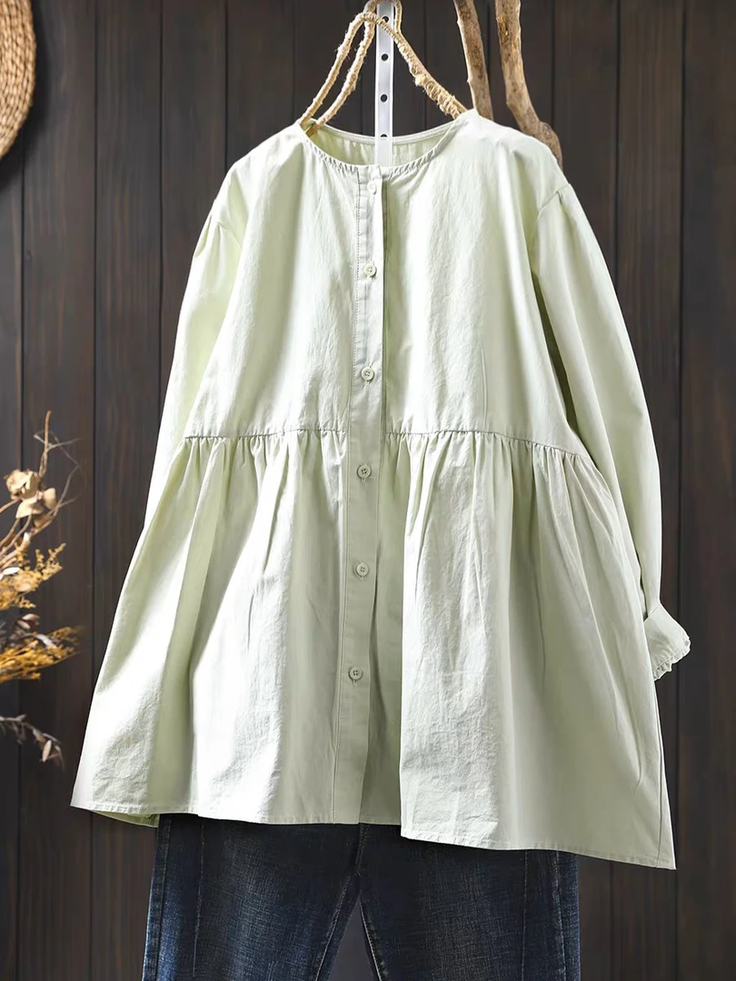 纯棉长袖衬衫女士上衣2025春季新款娃娃衫衬衣宽松小衫法式上衣