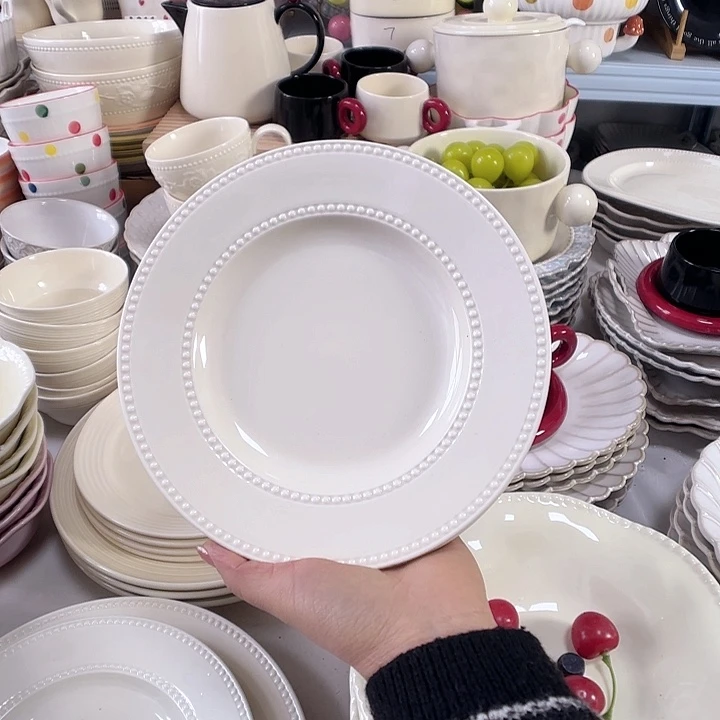 瓷片瑕疵特价陶瓷浅盘4只