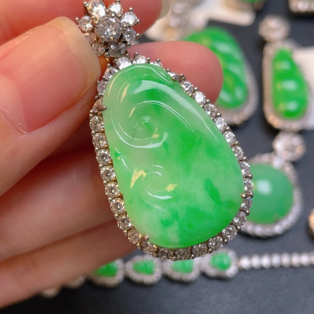 吊坠(不含链)银S925镶嵌翡翠