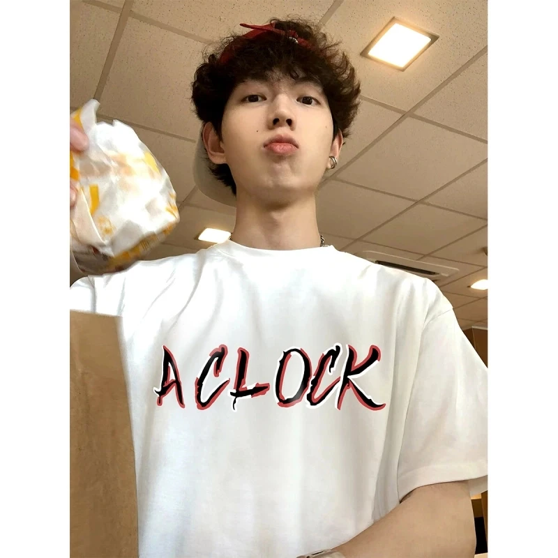 徐太浪美式潮牌白色短袖t恤男夏季cleanfit重磅硬挺五分袖印花t恤