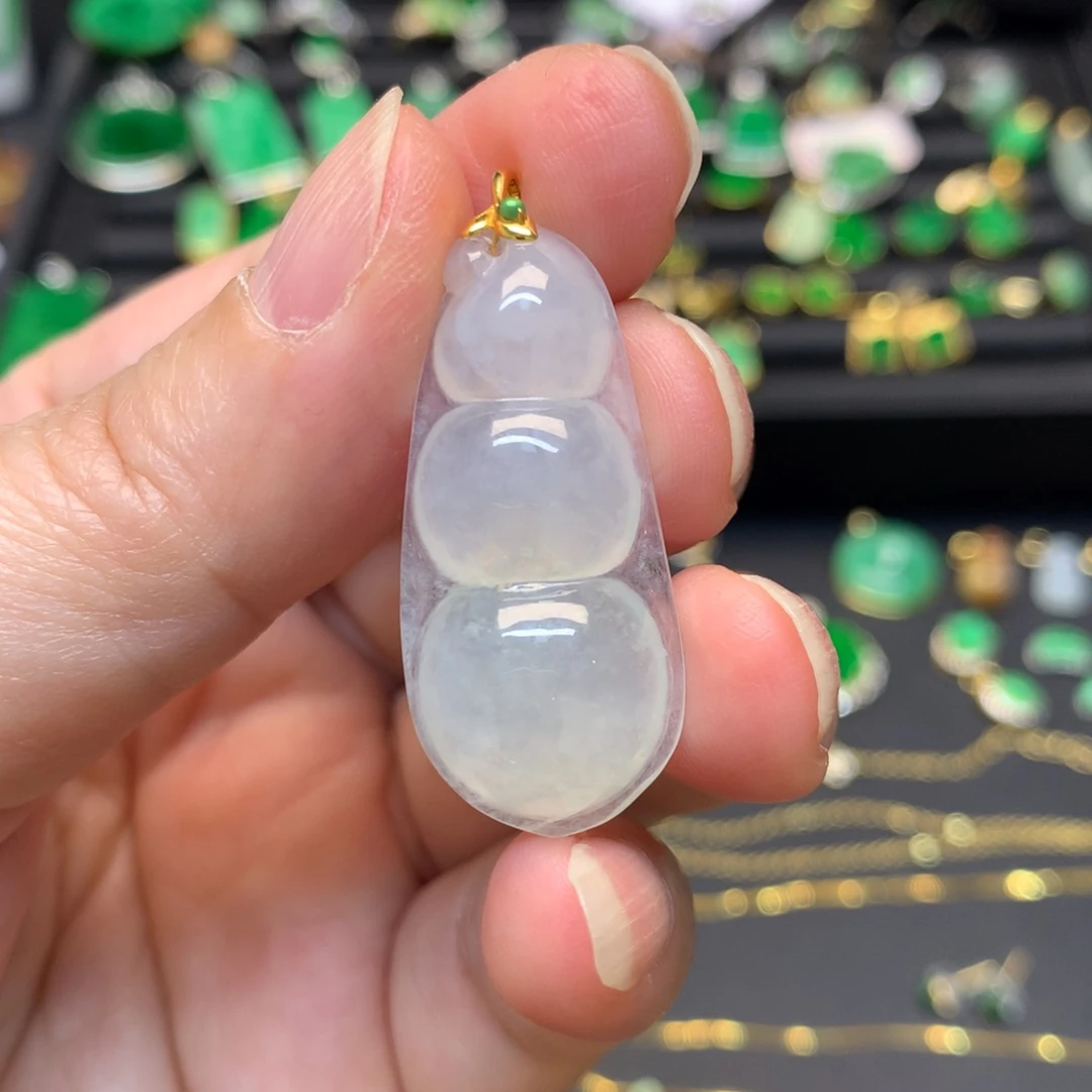 翡翠18K金镶嵌吊坠(不含链)有绵