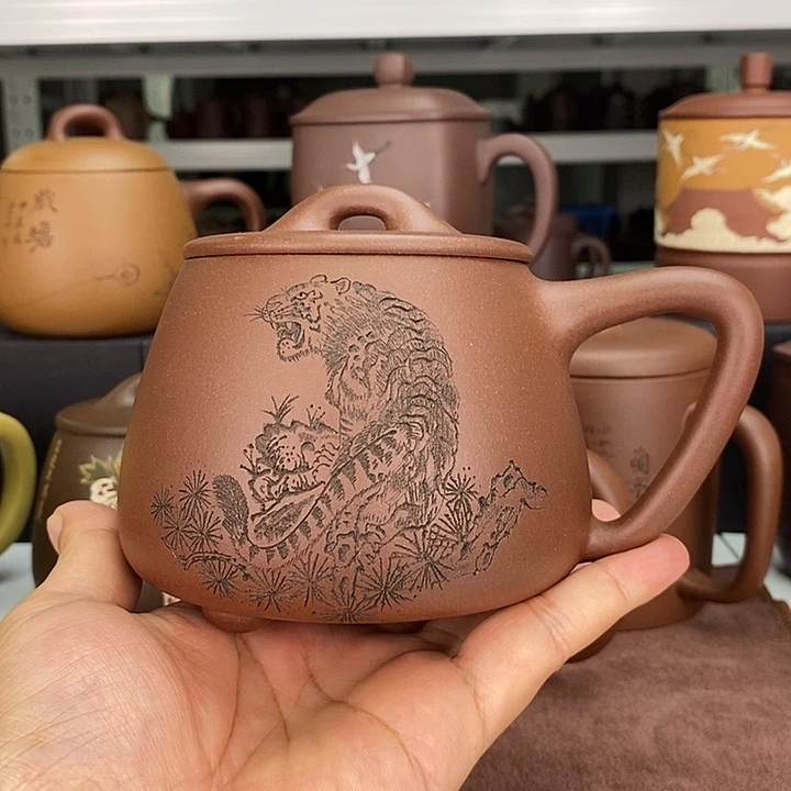 茶杯紫砂紫泥老虎石瓢