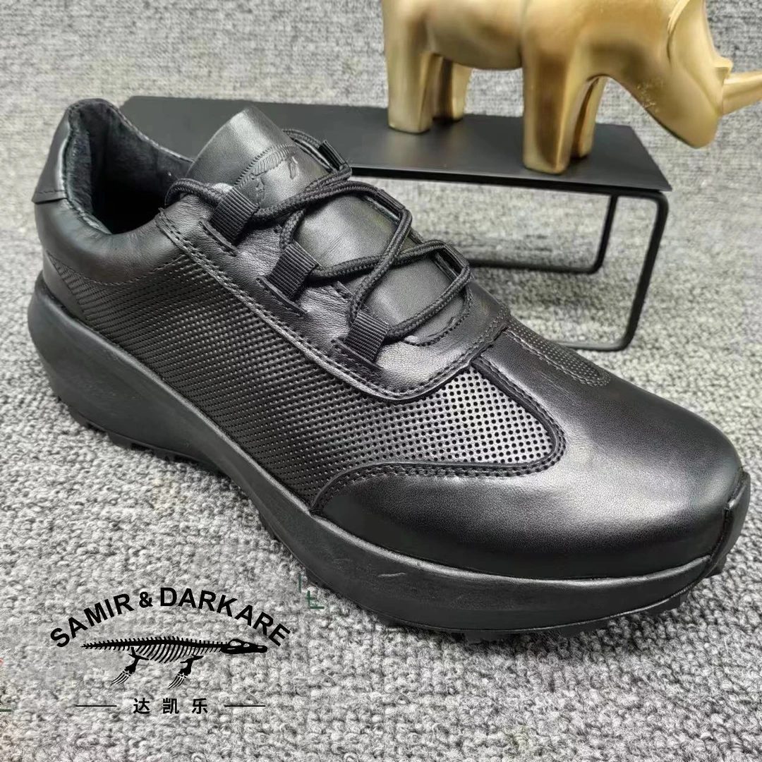 0906春夏季真皮系带户外休闲鞋舒适透气轻便厚底运动鞋男鞋