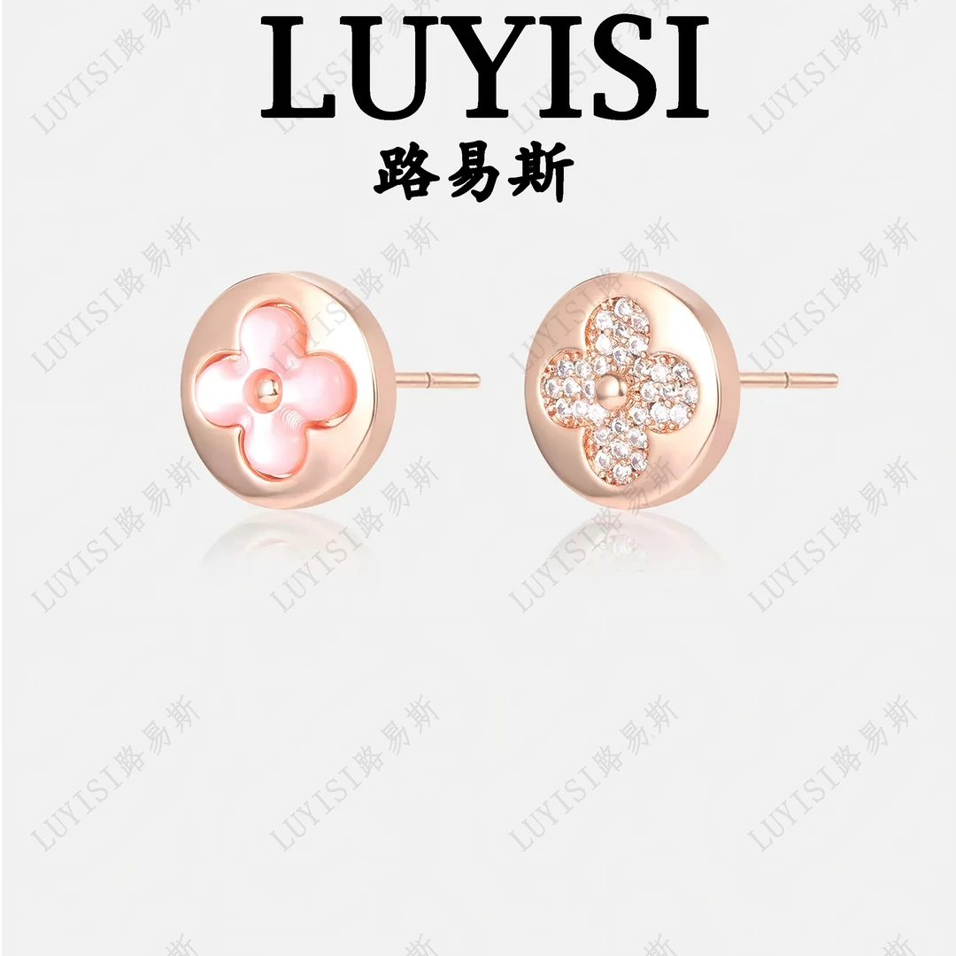 铜合金合成锆石耳饰  LUYISI路易斯轻奢简约气质老花耳饰#238耳饰