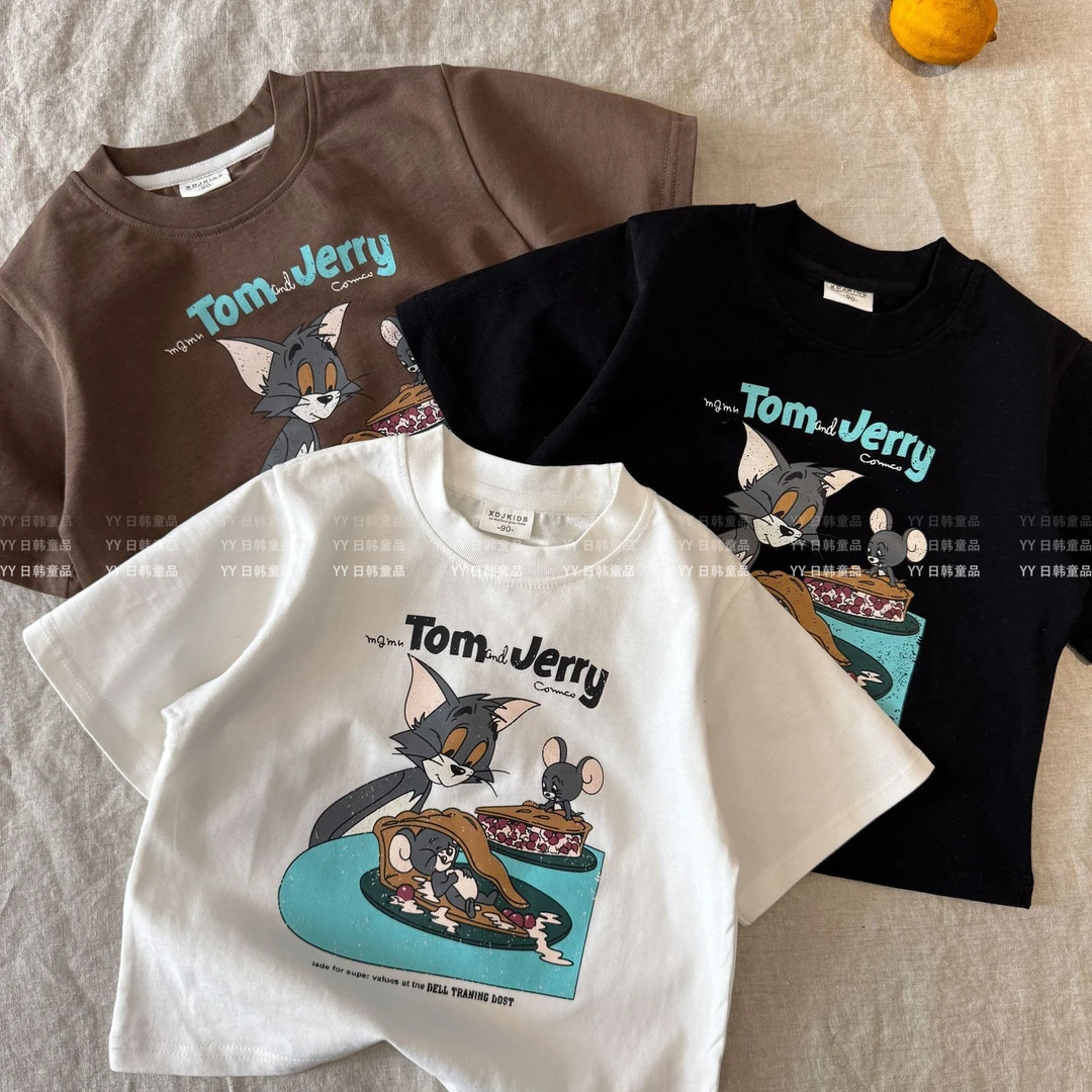 Y.Ystudio-儿童短袖夏季男童女童圆领T卡通猫和老鼠印花短袖上衣